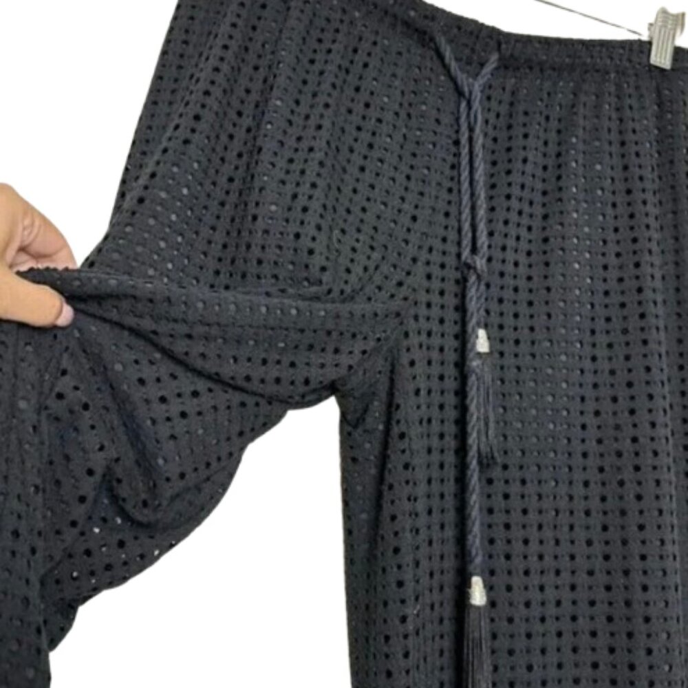 Chico's Pants Wide Leg Eyelet Pull-on Lined High Waist, Palazzo, sz. 1 Medium